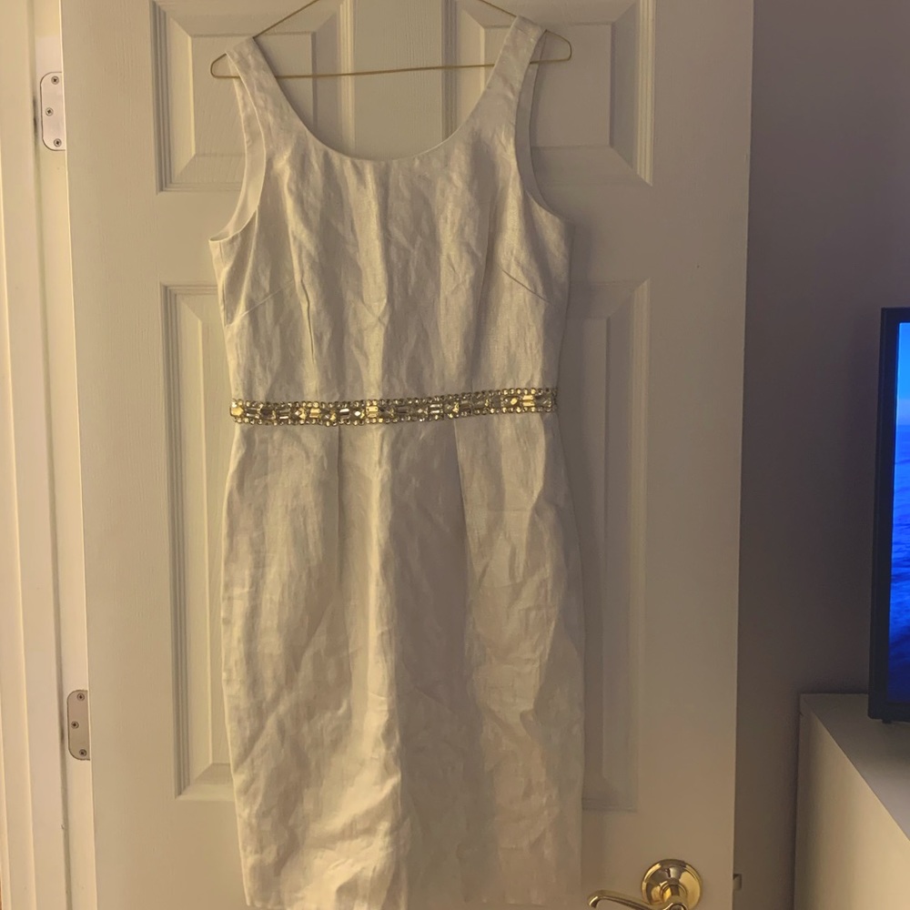 Sara Campbell linen off white shiny dress with sequins